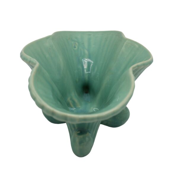 Vintage Green Shawnee Planter Cornucopia Pottery Footed Vase Scalloped Edge USA - Picture 5 of 6